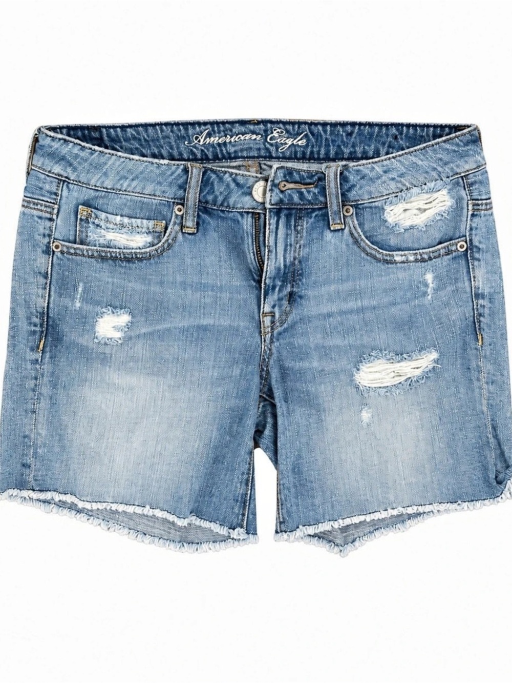 American Eagle Women's Distressed Denim Shorts in Blue Size 4